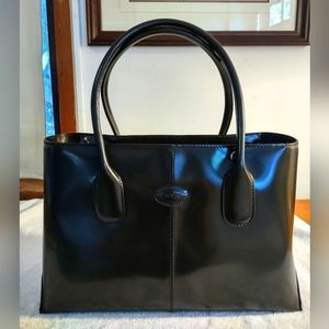 NEW Tod's D-Bag patent chocolate leather handbag